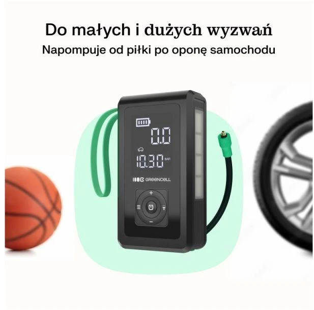 Žalias CELL IŠORINĖ BATERIJA / BOOSTER / AUTOMOBILINIS UŽVEDIKLIS / ORO KOMPRESORIUS POWERBOOST AIR 8000MAH 1000A - SU KOMPRESORIUMI