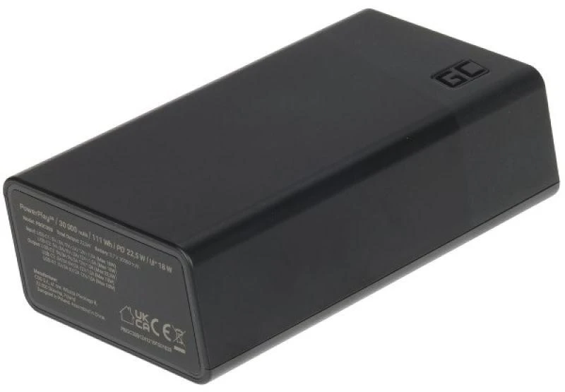 Green Cell Žalias Cell Greencell PowerPlay 30 – juoda išorinė baterija su 30 000 mAh, 22.5 W, 4 prievadais