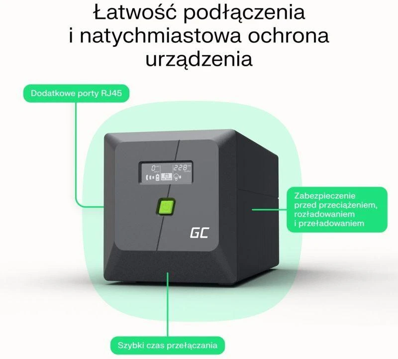 Ausinės Žalias CELL UPS NEPERTRAUKIAMO MAITINIMO ŠALTINIS 360W/650VA MODIFIKUOTAS SINUSAS