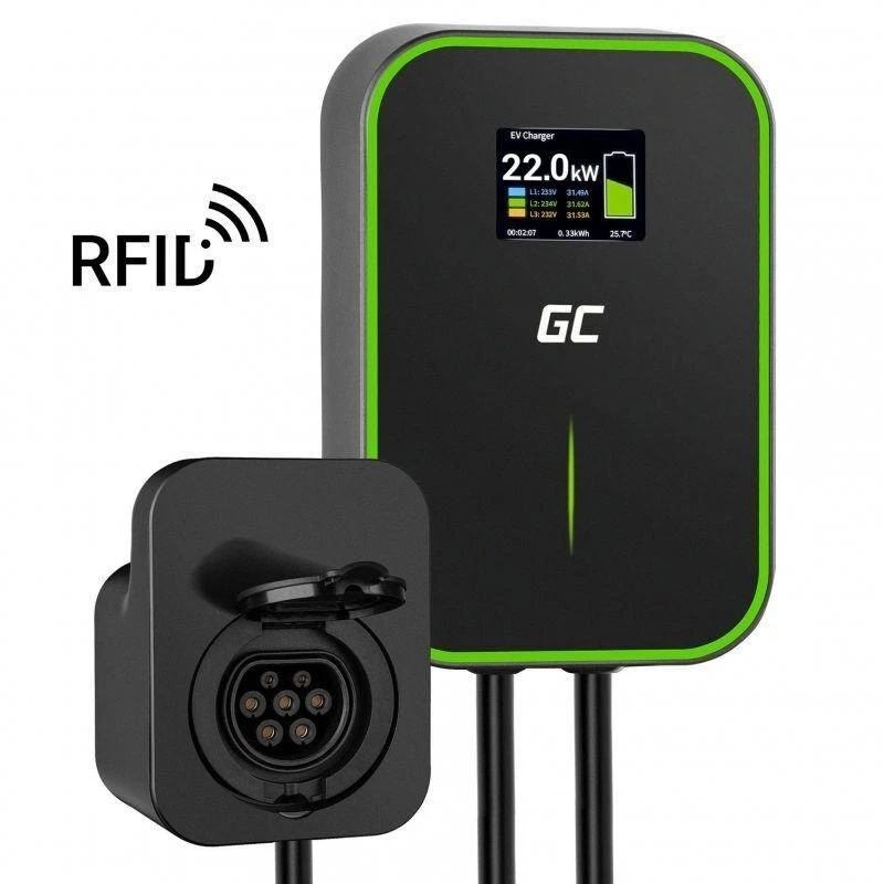 Wallbox Žalias Cell Žalias Cell EV Charger PowerBox 22kW įkroviklis su Type 2 lizdu ir RFID, skirtas elektromobiliams ir Plug-In hibridams įkrauti, 32 A