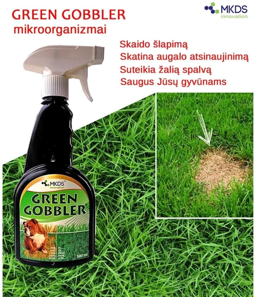 Žalias Gobbler mikroorganizmai vejoms nuo augintinių šlapimo, 500 ml