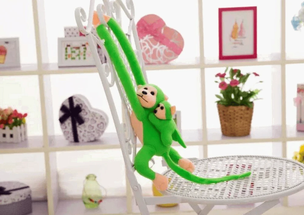 Lean Toys Žaislinė beždžionėlė su mažyliu, 90 cm, žalia