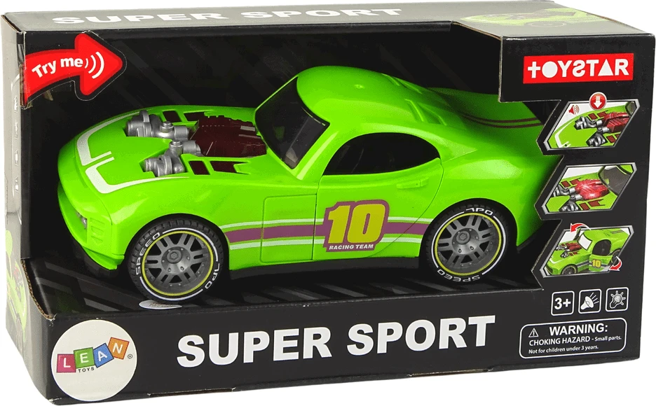Lean Toys Žalias sportinis automobilis su garsais ir šviesomis