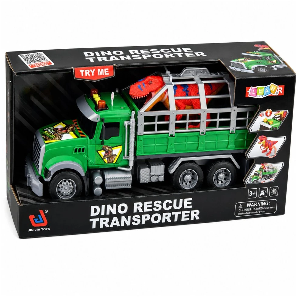 Lean Toys Žaislinis dinozaurų transporteris su šviesos ir garso efektais, žalias, 36 × 16,5 × 11,5 cm