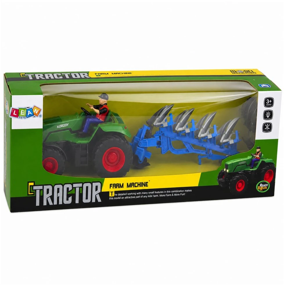 Lean Toys RC traktorius su plūgu ir ūkininku 1:24