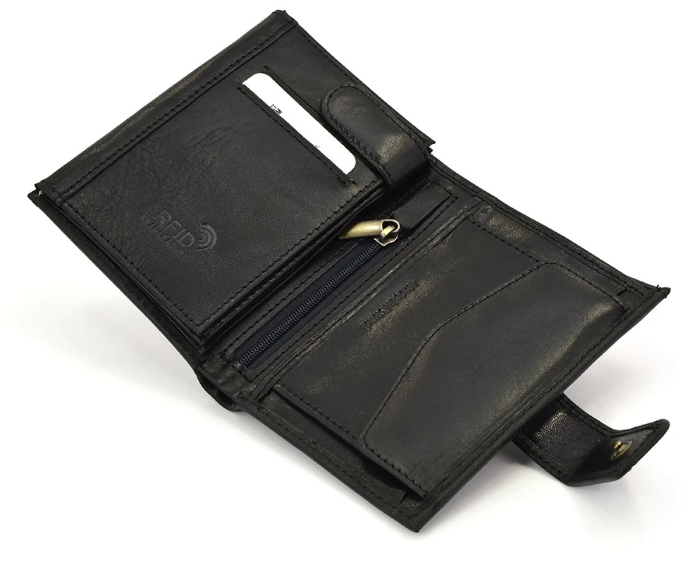 Zamykany skórzany męski pojemny portfel su RFID