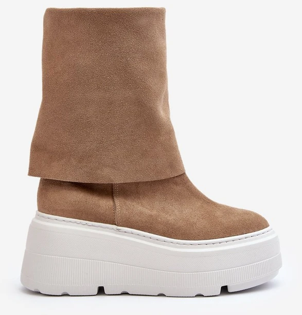Zazoo 3410 Suede Moterų batai ant stambios platformos smėlio spalvos
