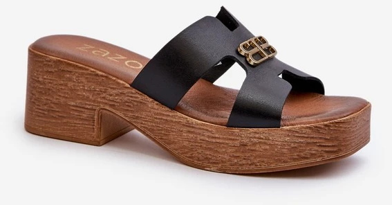 Zazoo 40412 odinės elegantiškos moteriškos basutės su aukso spalvos dekoru Juoda