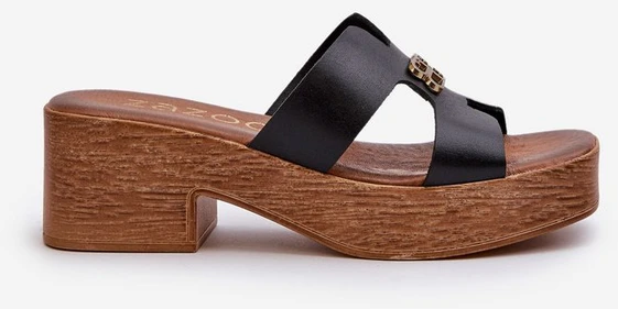 Zazoo 40412 odinės elegantiškos moteriškos basutės su aukso spalvos dekoru Juoda