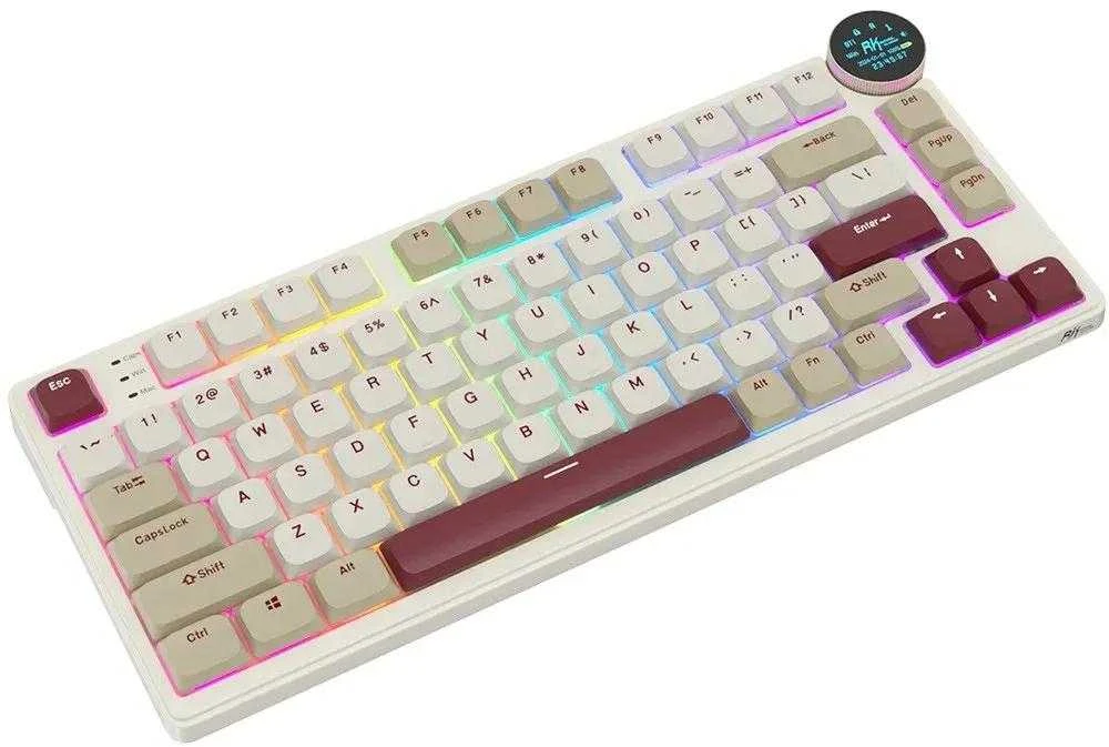 Royal Kludge RK N80 RGB Rosy Clouds belaidė klaviatūra |75%, Hot-swap, Raudona switches, US