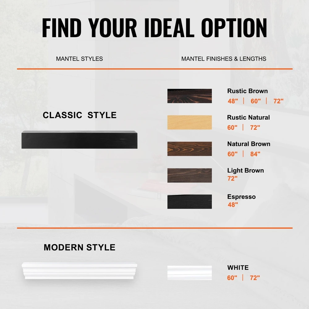 VEVOR Medinis židinys lentyna 122 cm ekspreso