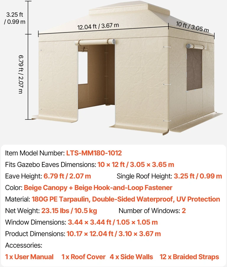 Vevor Žiemos pavėsinės uždangalas 3.05 x 3.65 m kietiems stogams