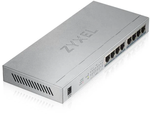 Ausinės „Zyxel GS1008-HP“ 8 prievadų PoE komutatorius (PoE+: 8), 60 W, nevaldomas, gigabitinis