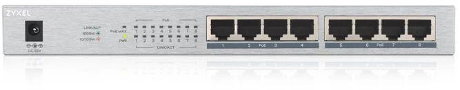 Ausinės „Zyxel GS1008-HP“ 8 prievadų PoE komutatorius (PoE+: 8), 60 W, nevaldomas, gigabitinis