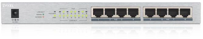 Ausinės „Zyxel GS1008-HP“ 8 prievadų PoE komutatorius (PoE+: 8), 60 W, nevaldomas, gigabitinis