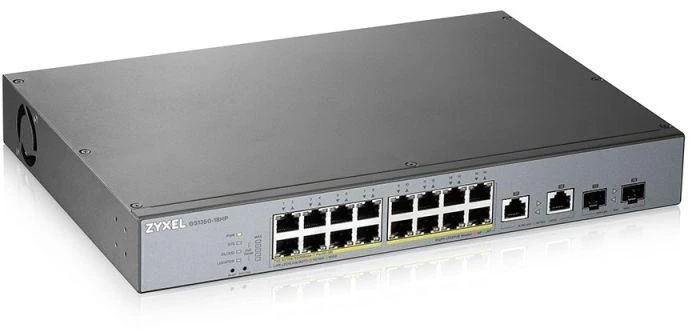 Šakotuvas Zyxel GS1350-18HP komutatorius, 18 prievadų, PoE (PoE+: 16), 250W, valdomas gigabitinis