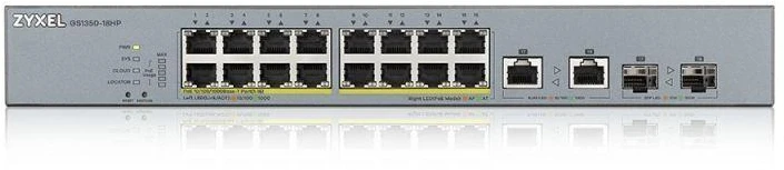 Šakotuvas Zyxel GS1350-18HP komutatorius, 18 prievadų, PoE (PoE+: 16), 250W, valdomas gigabitinis