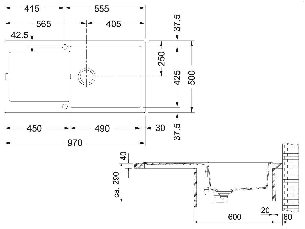 Granitinė plautuvė Franke Maris, MRG 611-100 XL, Steingrau