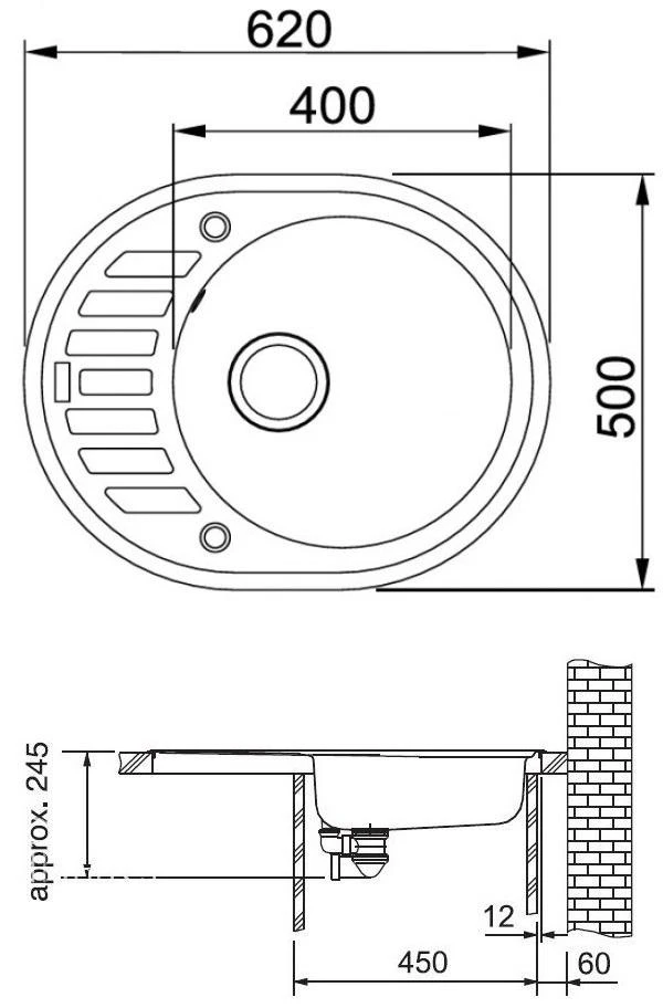 Granitinė plautuvė Franke Ronda, ROG 611-62, užkemšamas ventilis, Onyx