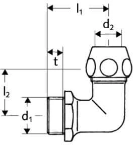 Alkūnė DN1/2" x Ø 10 Schell, išorinis pajungimas, su veržle