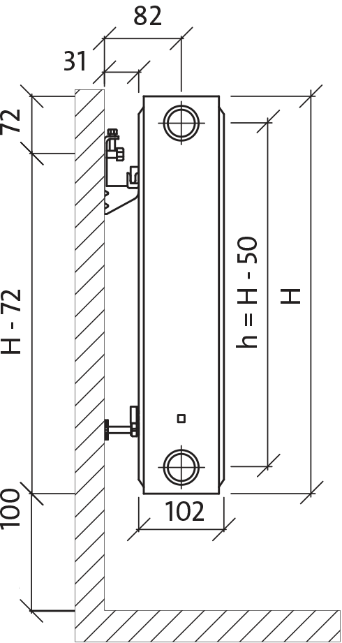 Apatinio pajungimo radiatorius Purmo CV 22, 500-2300