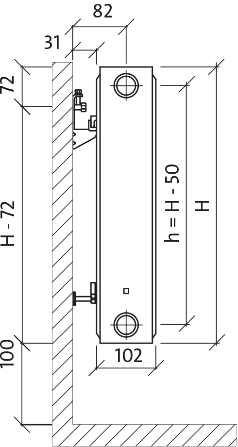 Apatinio pajungimo radiatorius Purmo CV 22, 500-900