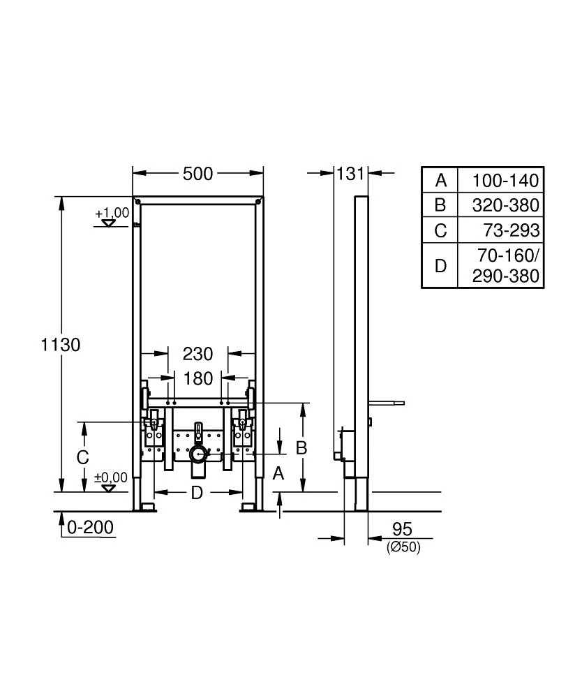 Grohe Rapid SL bidė rėmas 1.13m (be tvirtinimo kompl.)