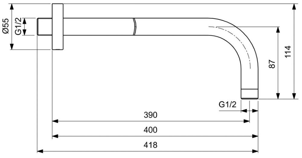 Stacionarios dušo galvos laikiklis Ideal Standard IdealRain, iš sienos 400 mm, chromuota
