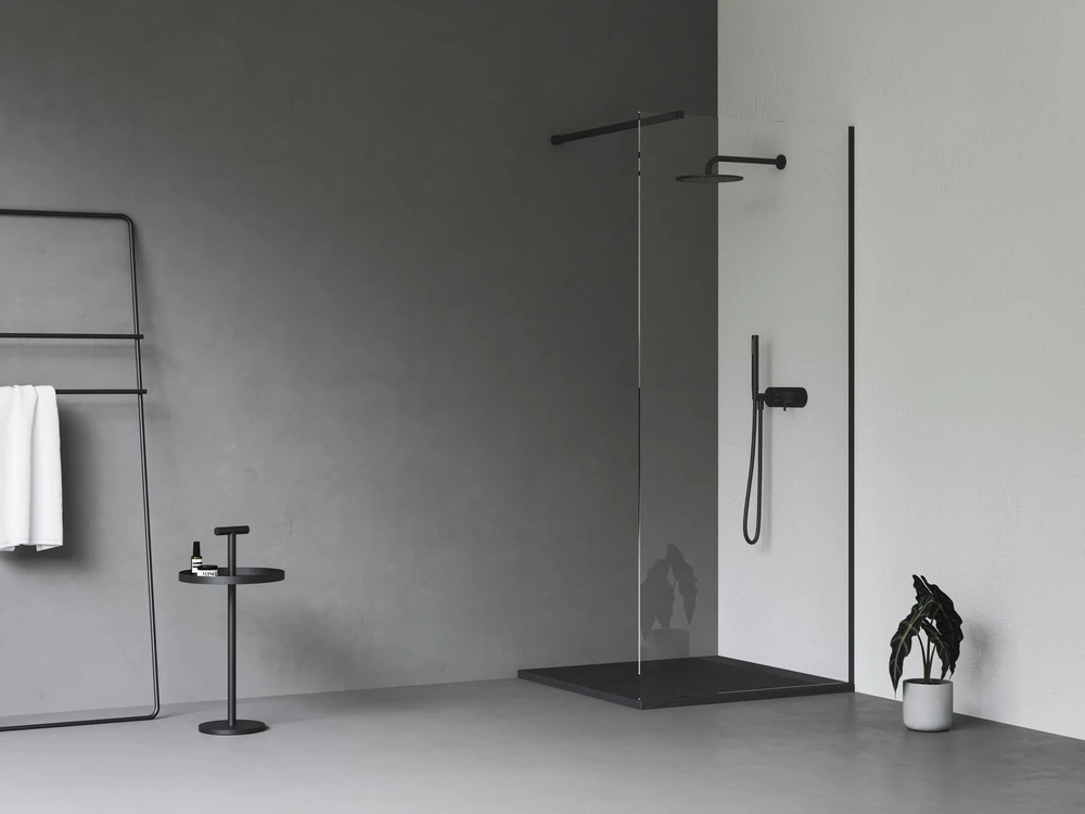 Dušo kabina Ravak Walk-In Wall, 80x80-120 Walk-In Wall Set 80, juoda+stiklas Transparent