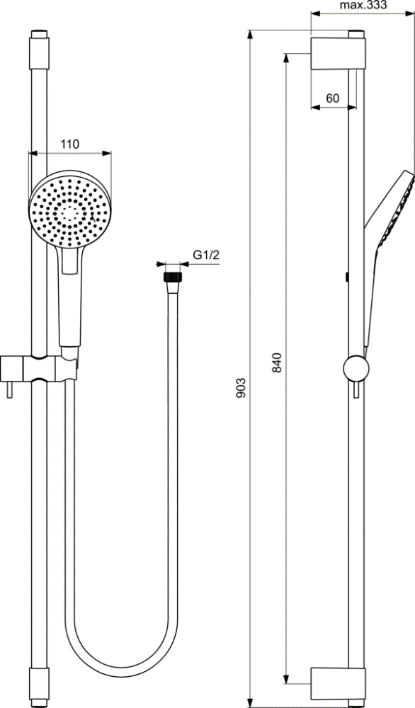 Dušo stovas Ideal Standard IdealRain, Evo Round, 600 mm, galvutė 110 mm, su lentynėle