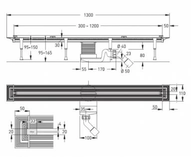 Dušo latakas Viega Advantix Vario 30-120 cm, su nerūdijančio plieno grotelėmis