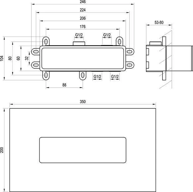 Įmontuojamo dušo maišytuvo Ravak potinkinė dalis R-Box Horizontal, RB 07D.50
