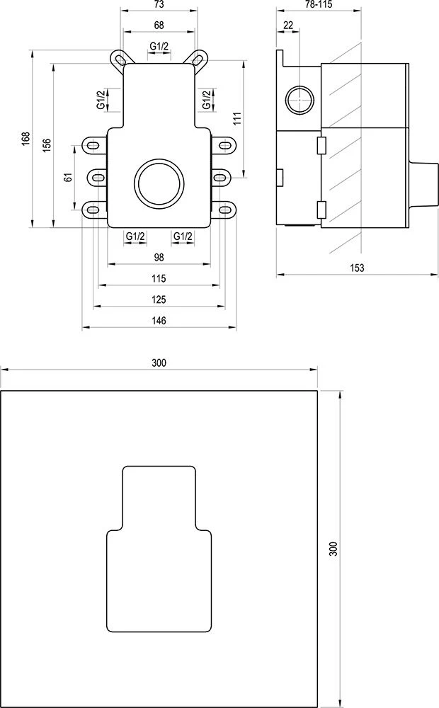 Įmontuojamo termostatinio maišytuvo Ravak potinkinė dalis R-Box Thermo, RB 07C.50