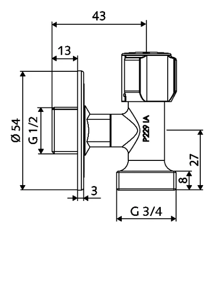 SCHELL kampinis ventilis 3/4 taupantis vietą, chromas