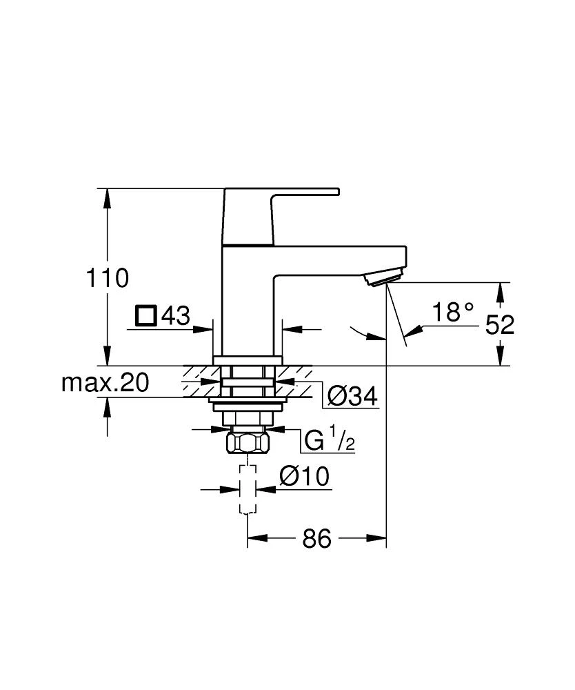 Kranas šalto vandens Grohe, Eurocube XS-dydis