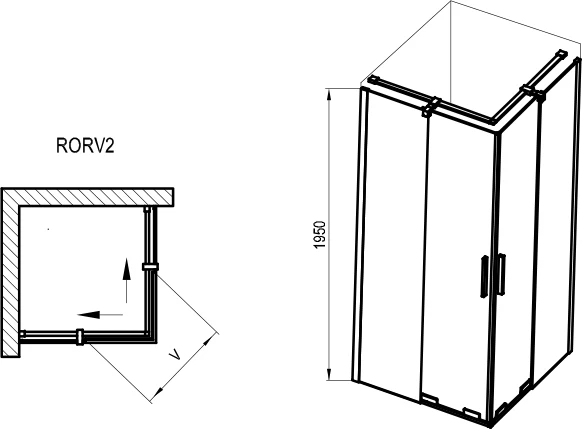 Kvadratinė dušo kabina Ravak Roll, RORV2 90x90, juodas+stiklas Transparent