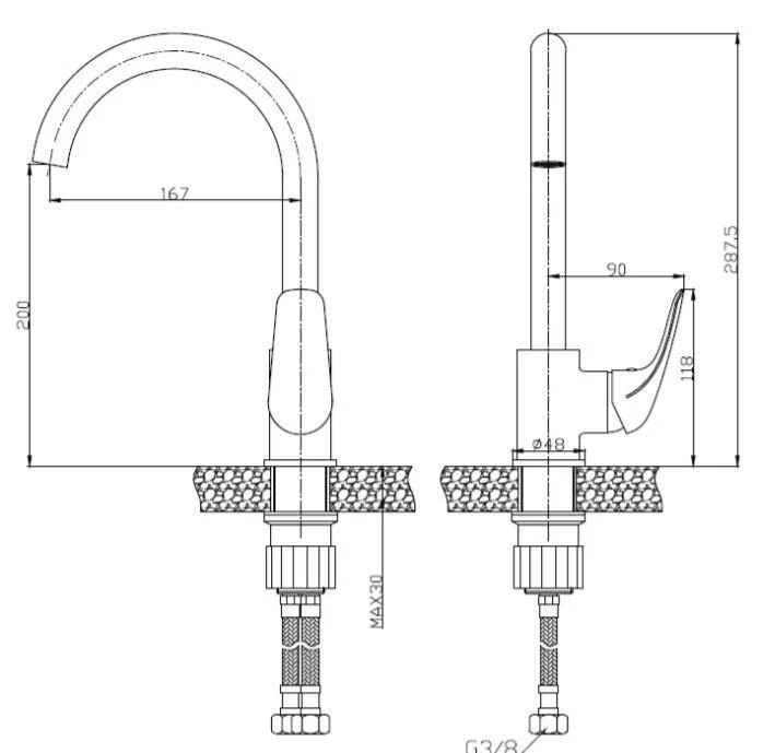 Plautuvės maišytuvas S-Line Pro, SL280, aukštu čiaupu