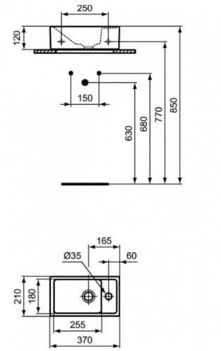 Ideal Standard TEMPO Rankų plovimo praustuvas 37 cm, čiaupo anga kairėje pusėje
