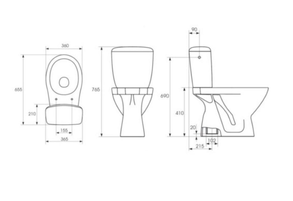 Pastatomas WC Cersanit, Kaskada su dangčiu, vertikalus pajungimas