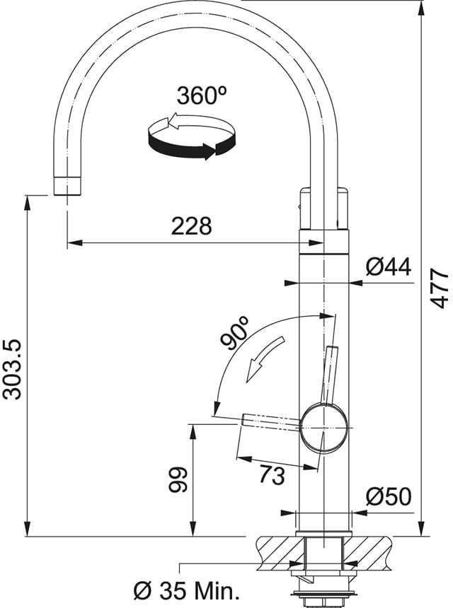 Plautuvės maišytuvas Franke su filtru, Vital J-Spout Chromas/Gunmetal filtruotam ir karštam/šaltam vandeniui