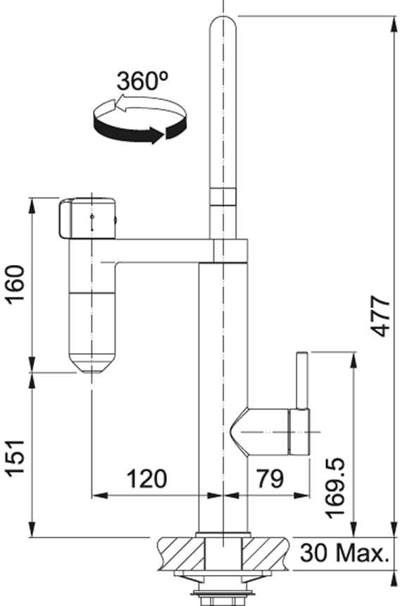 Plautuvės maišytuvas Franke su filtru, Vital J-Spout Chromas/Gunmetal filtruotam ir karštam/šaltam vandeniui