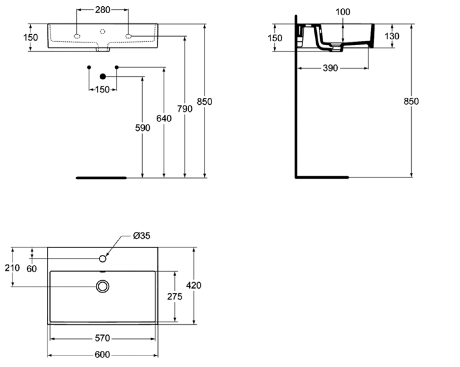 Pastatomas praustuvas Ideal Standard Strada, 60 cm