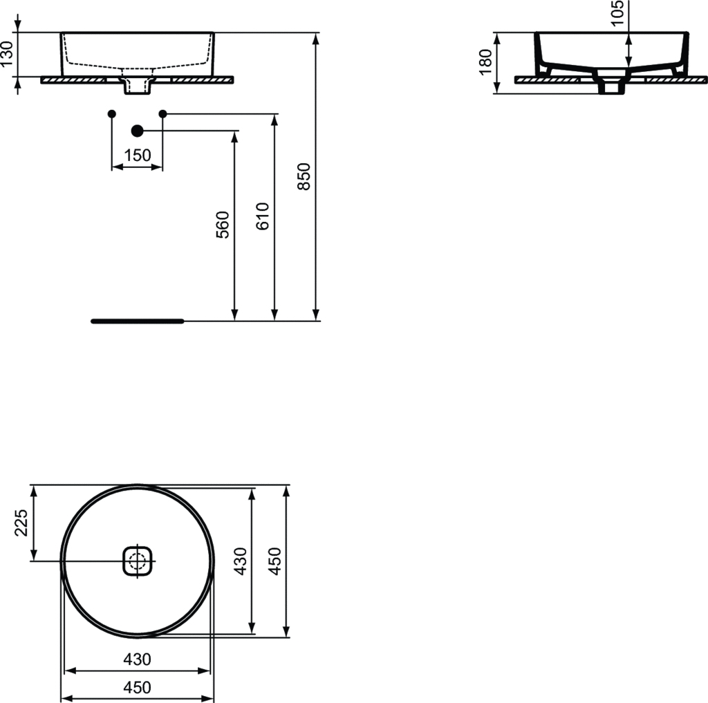 Pastatomas praustuvas Ideal Standard Strada II, Ø 450 mm apvalus
