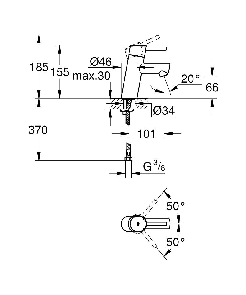 Praustuvo maišytuvas GROHE Concetto, Chromas S-dydis