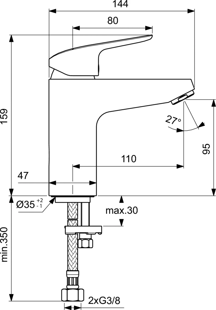 Praustuvo maišytuvas Ideal Standard Ceraflex, Grande, paaukštintas, be dugno vožtuvo
