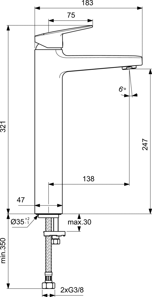 Praustuvo maišytuvas Ideal Standard Ceraplan, H250 be dugno vožtuvo, chromas