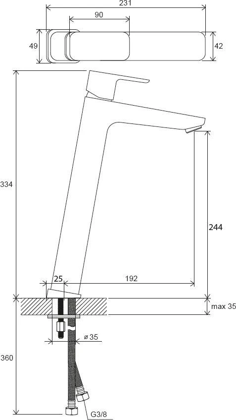 Praustuvo maišytuvas Ravak 10° Free, TD F 015.20 333 mm, be dugno vožtuvo, juodas
