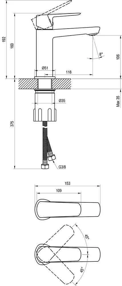 Praustuvo maišytuvas Ravak Life, LF 012.20BL 160 mm, juodas
