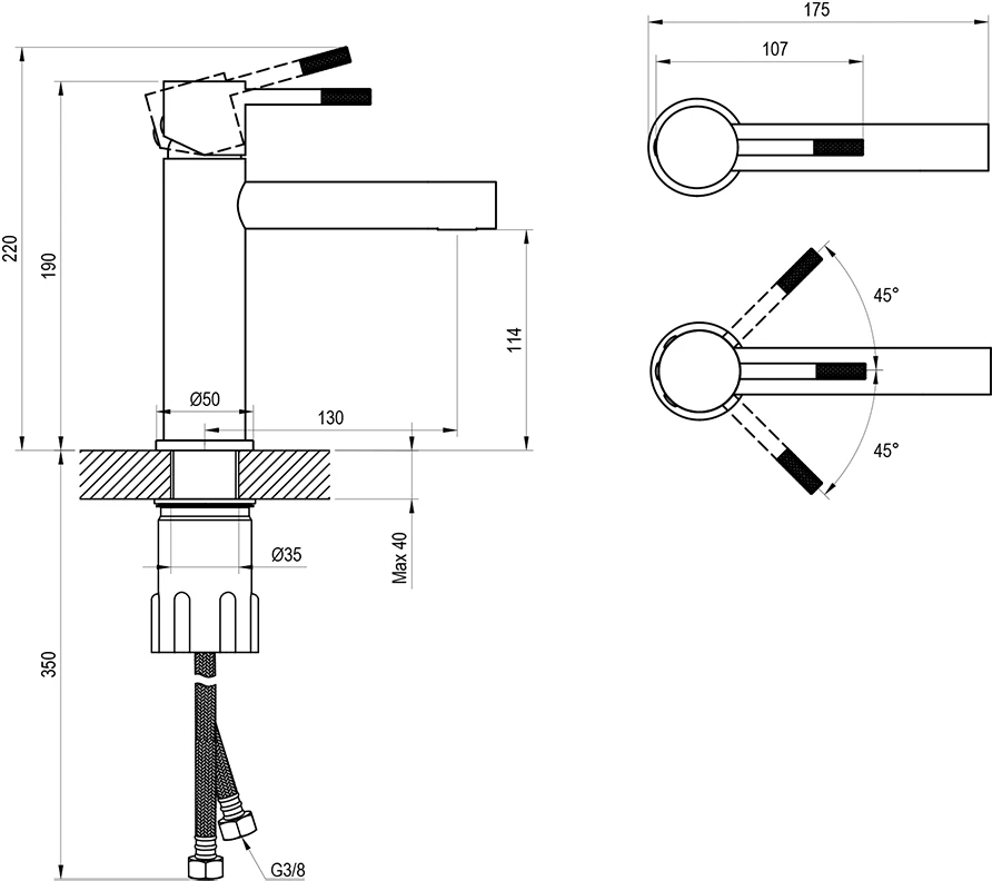 Praustuvo maišytuvas Ravak Nox 190 mm, NX 014.20BLM be dugno vožtuvo, matinės juodos