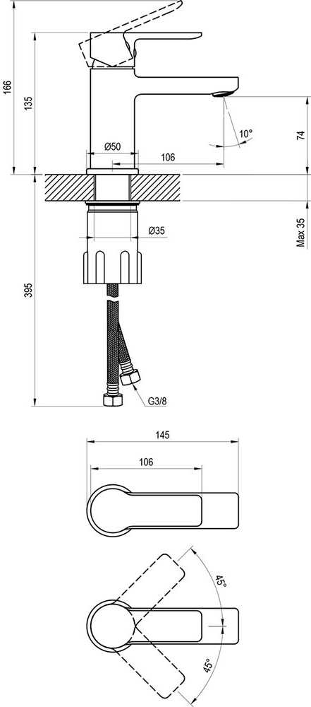 Praustuvo maišytuvas Ravak Solar, SL 015.20BL 290 mm, juodas